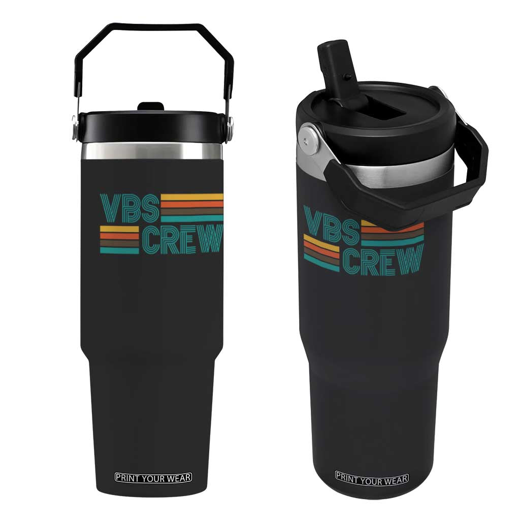 VBS Crew Flip Straw Tumbler Vacation Bible School Church Camp Retro Vintage TS10 One Size: 30 oz Black Print Your Wear
