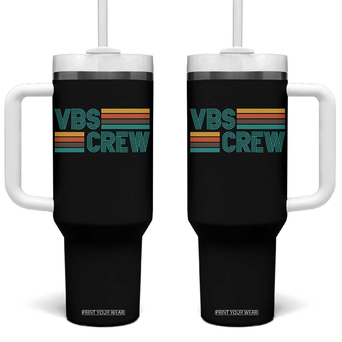 VBS Crew Tumbler With Handle Vacation Bible School Church Camp Retro Vintage TS10 One Size: 40 oz Black Print Your Wear
