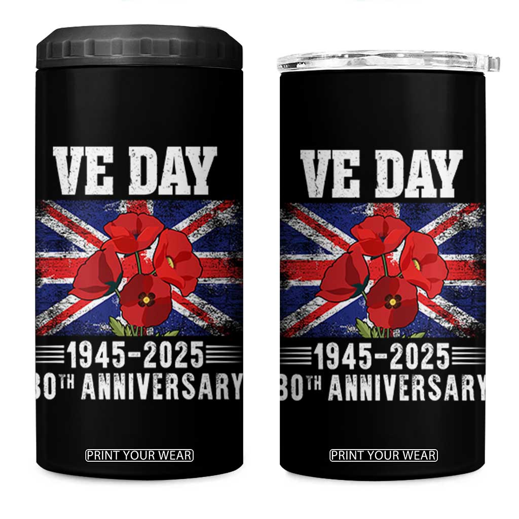 VE Day 80th Anniversary 4 in 1 Can Cooler Tumbler 2025 Celebration Union Flag Poppies WWII Remembrance TS02 One Size: 16 oz Black Print Your Wear