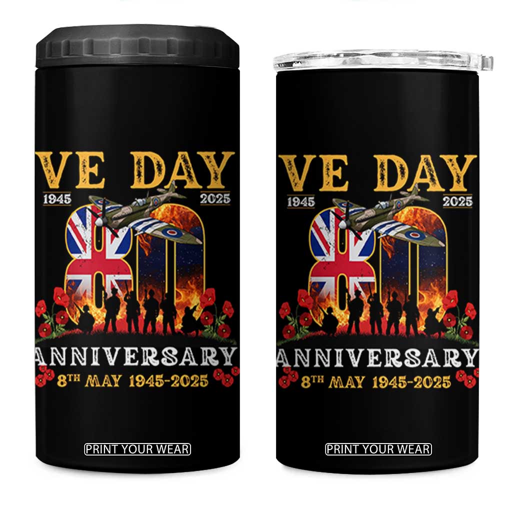 VE Day 80th Anniversary 4 in 1 Can Cooler Tumbler 2025 Celebration Union Flag WWII Remembrance TS02 One Size: 16 oz Black Print Your Wear