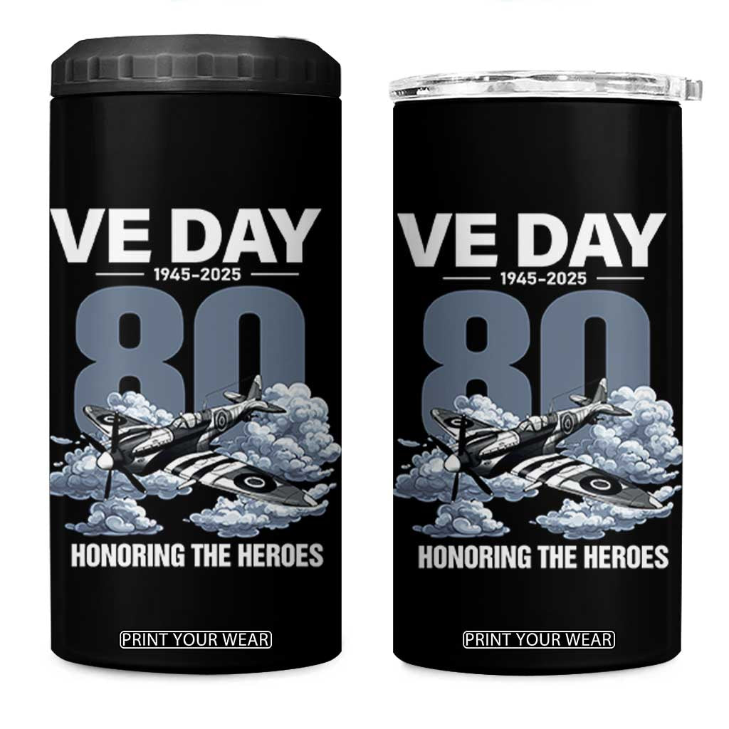 VE Day 80th Anniversary 4 in 1 Can Cooler Tumbler 2025 Celebration WWII Remembrance Retro TS02 One Size: 16 oz Black Print Your Wear