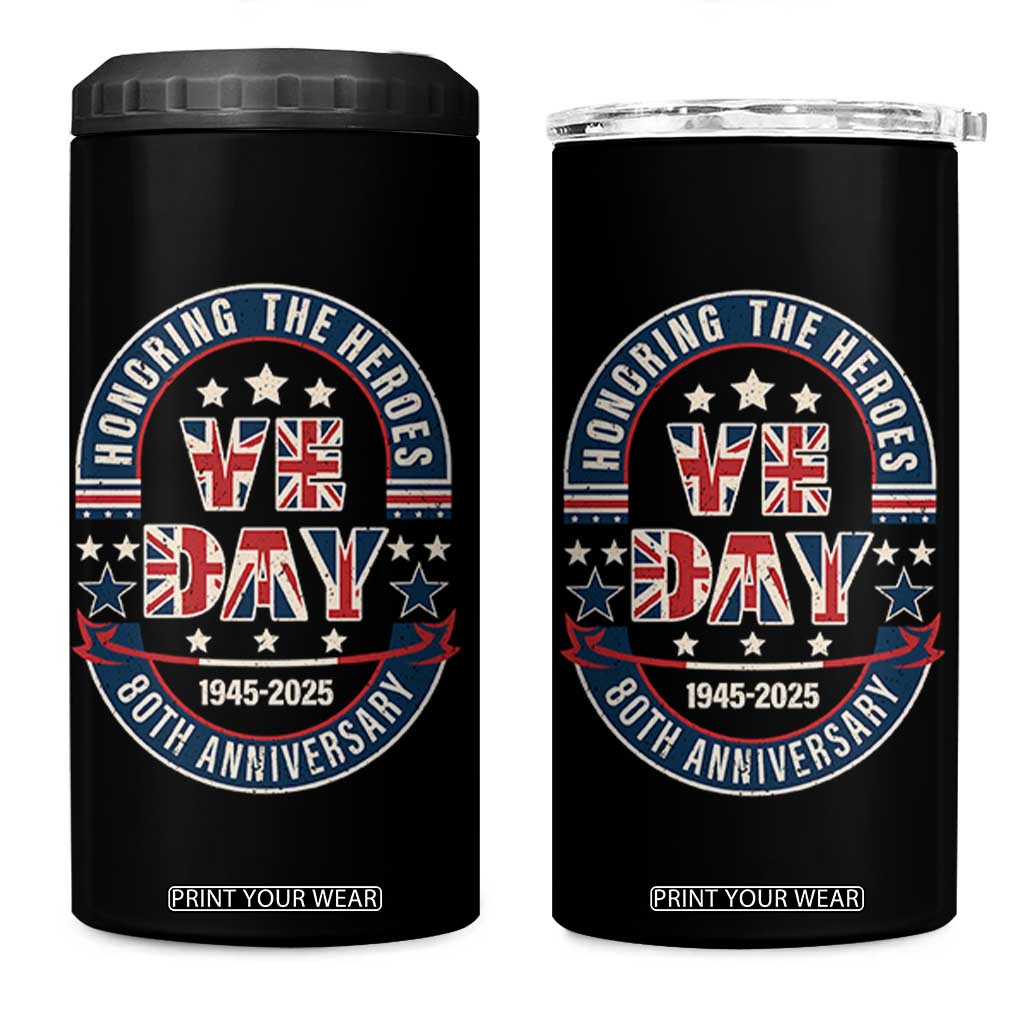 VE Day 80th Anniversary 4 in 1 Can Cooler Tumbler 2025 Patriotic WWII Remembrance Vintage TS02 One Size: 16 oz Black Print Your Wear