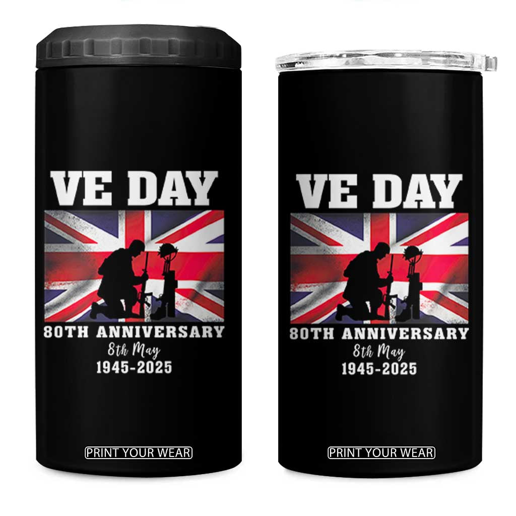 VE Day 80th Anniversary 4 in 1 Can Cooler Tumbler Victory in Europe Union Flag WWII Remembrance TS02 One Size: 16 oz Black Print Your Wear