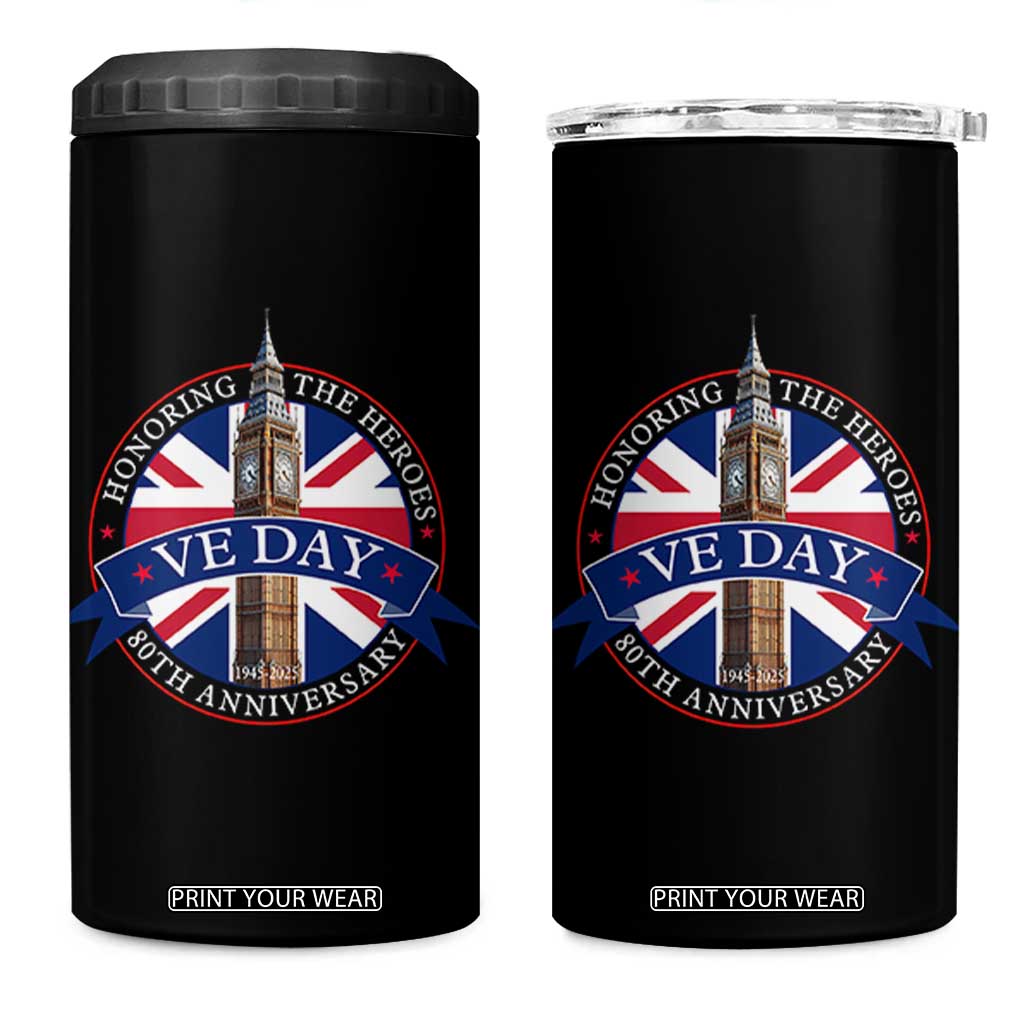 VE Day 80th Anniversary 4 in 1 Can Cooler Tumbler WWII Remembrance 2025 Celebrations London TS02 One Size: 16 oz Black Print Your Wear