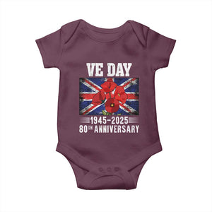 VE Day 80th Anniversary Baby Onesie 2025 Celebration Union Flag Poppies WWII Remembrance TS02 Maroon Print Your Wear