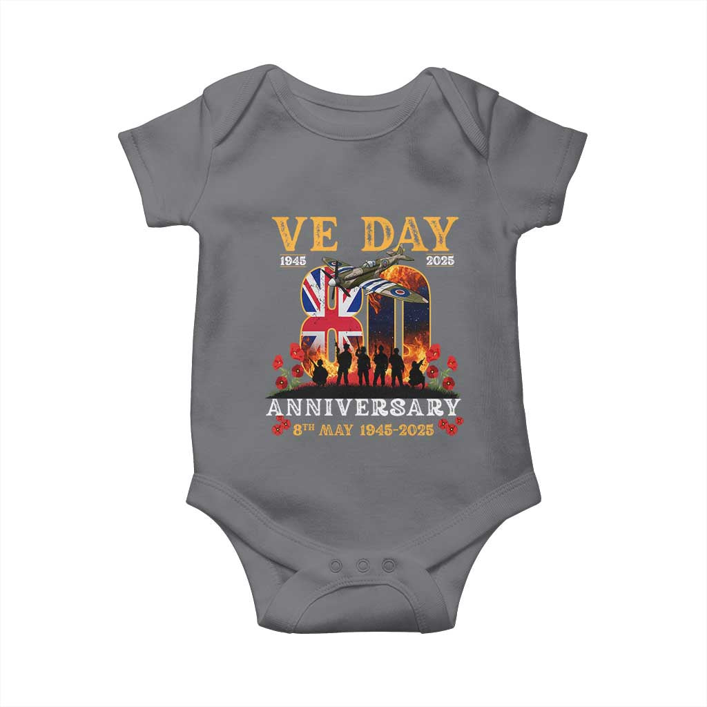 VE Day 80th Anniversary Baby Onesie 2025 Celebration Union Flag WWII Remembrance TS02 Charcoal Print Your Wear