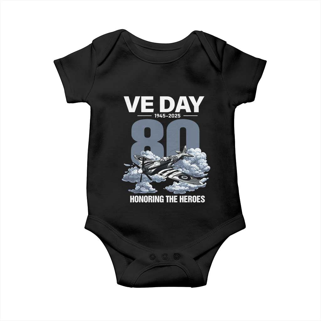 VE Day 80th Anniversary Baby Onesie 2025 Celebration WWII Remembrance Retro TS02 Black Print Your Wear