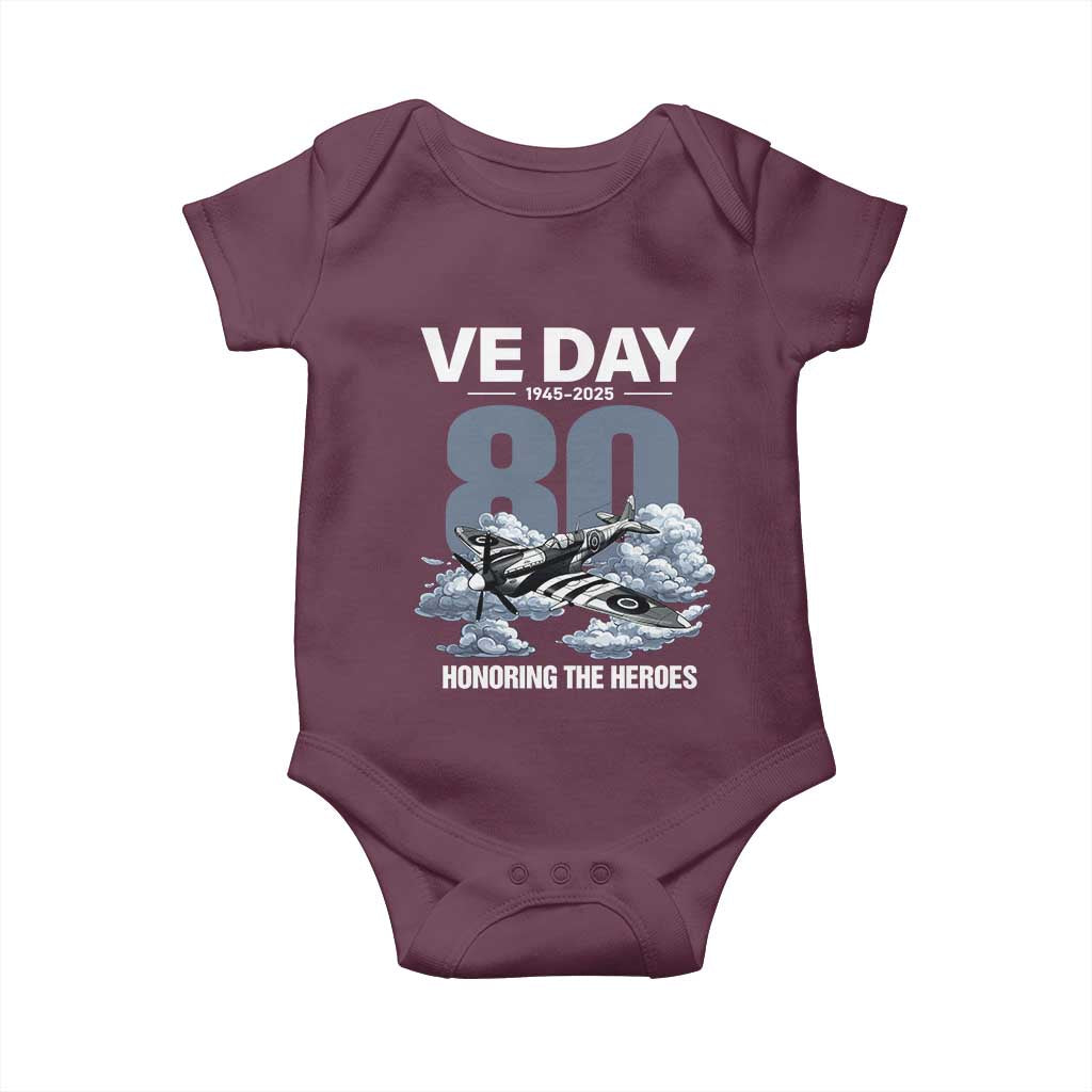 VE Day 80th Anniversary Baby Onesie 2025 Celebration WWII Remembrance Retro TS02 Maroon Print Your Wear