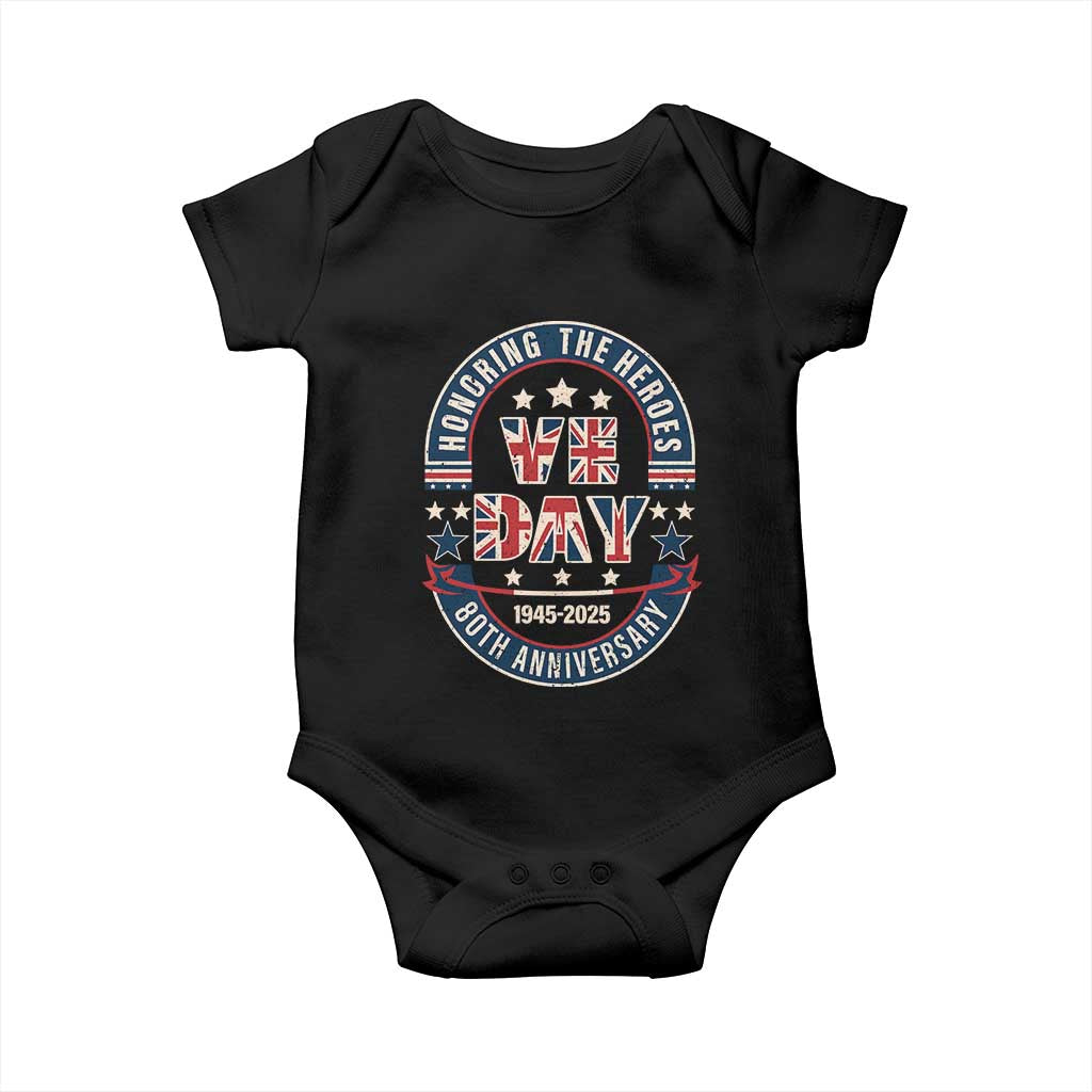 VE Day 80th Anniversary Baby Onesie 2025 Patriotic WWII Remembrance Vintage TS02 Black Print Your Wear