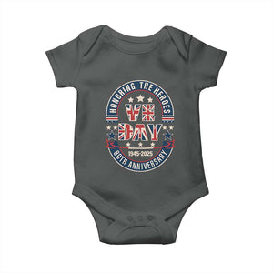VE Day 80th Anniversary Baby Onesie 2025 Patriotic WWII Remembrance Vintage TS02 Dark Heather Print Your Wear