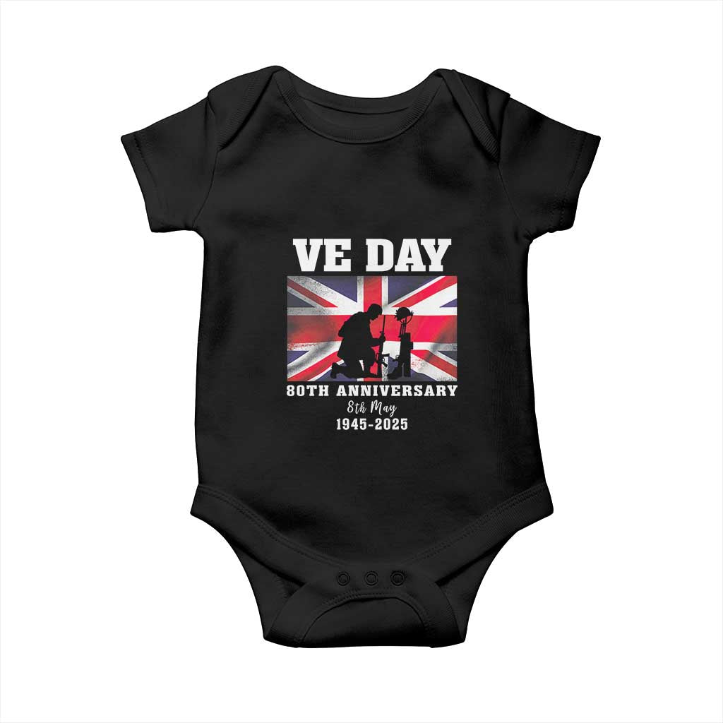 VE Day 80th Anniversary Baby Onesie Victory in Europe Union Flag WWII Remembrance TS02 Black Print Your Wear
