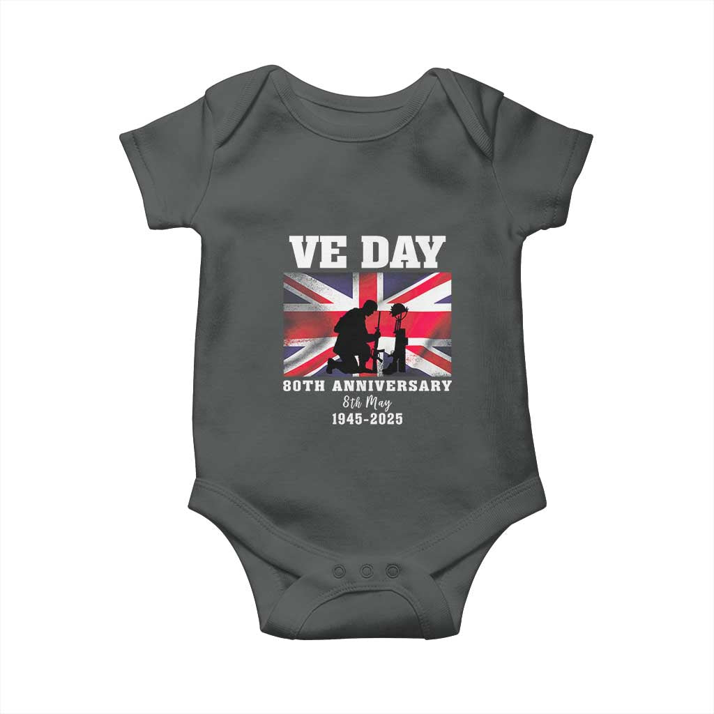 VE Day 80th Anniversary Baby Onesie Victory in Europe Union Flag WWII Remembrance TS02 Dark Heather Print Your Wear