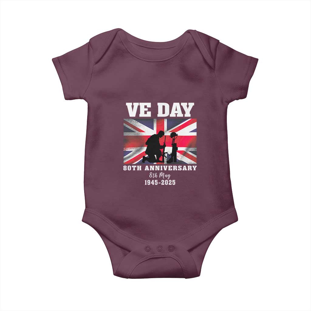 VE Day 80th Anniversary Baby Onesie Victory in Europe Union Flag WWII Remembrance TS02 Maroon Print Your Wear