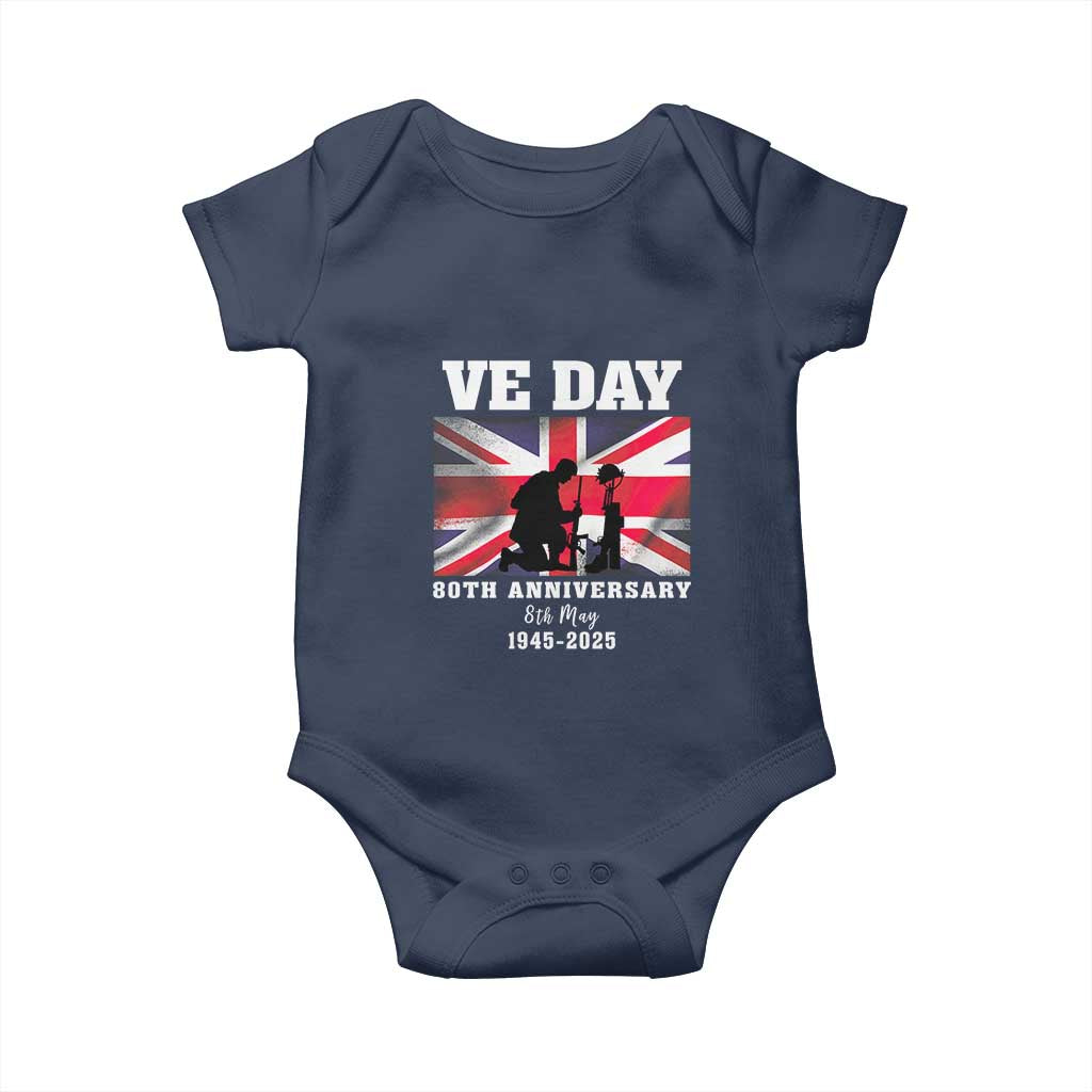 VE Day 80th Anniversary Baby Onesie Victory in Europe Union Flag WWII Remembrance TS02 Navy Print Your Wear