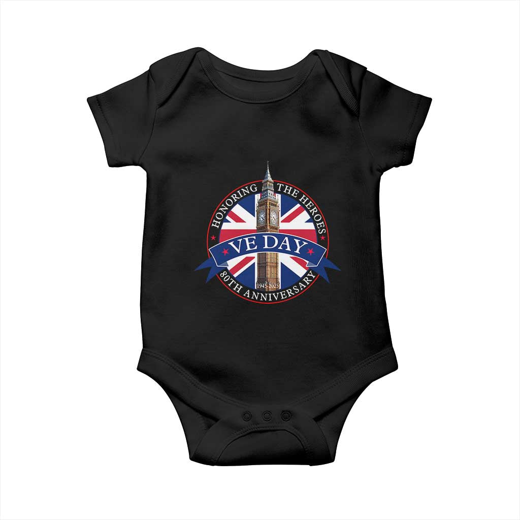 VE Day 80th Anniversary Baby Onesie WWII Remembrance 2025 Celebrations London TS02 Black Print Your Wear
