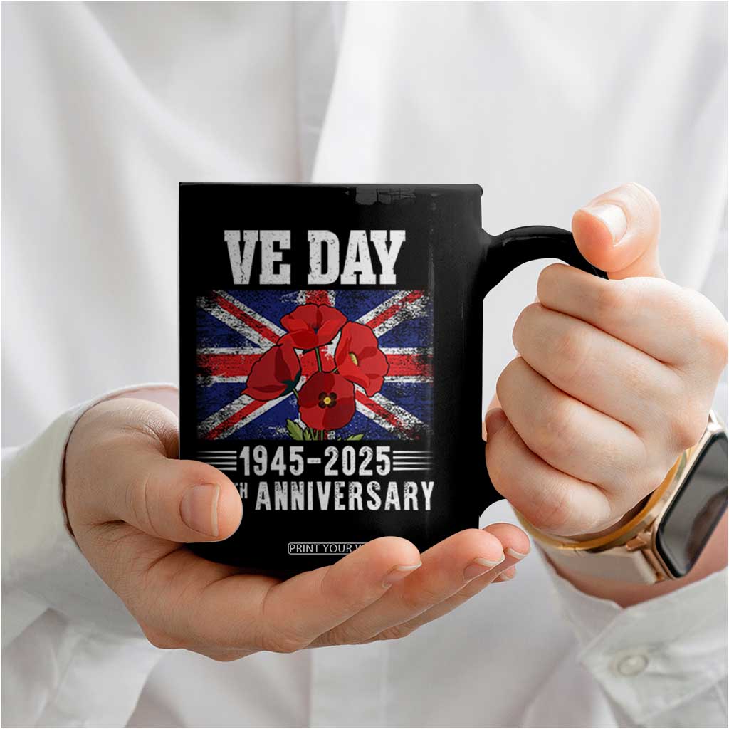 VE Day 80th Anniversary Coffee Mug 2025 Celebration Union Flag Poppies WWII Remembrance TS02 Print Your Wear
