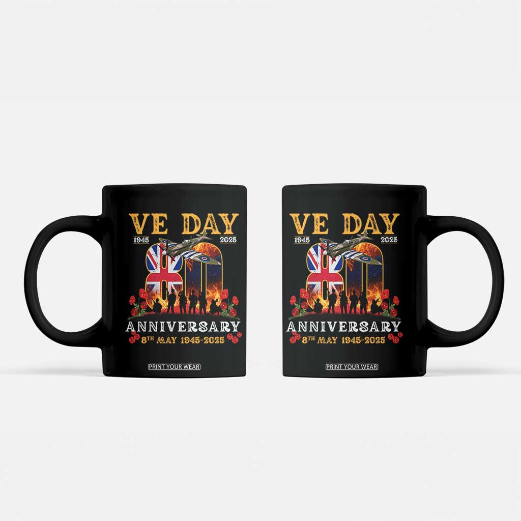 VE Day 80th Anniversary Coffee Mug 2025 Celebration Union Flag WWII Remembrance TS02 Black Print Your Wear
