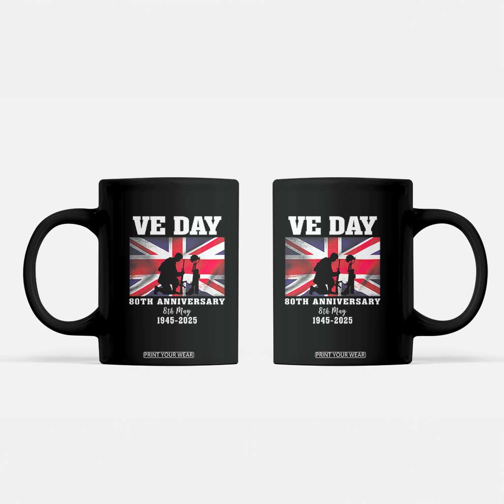 VE Day 80th Anniversary Coffee Mug Victory in Europe Union Flag WWII Remembrance TS02 Black Print Your Wear