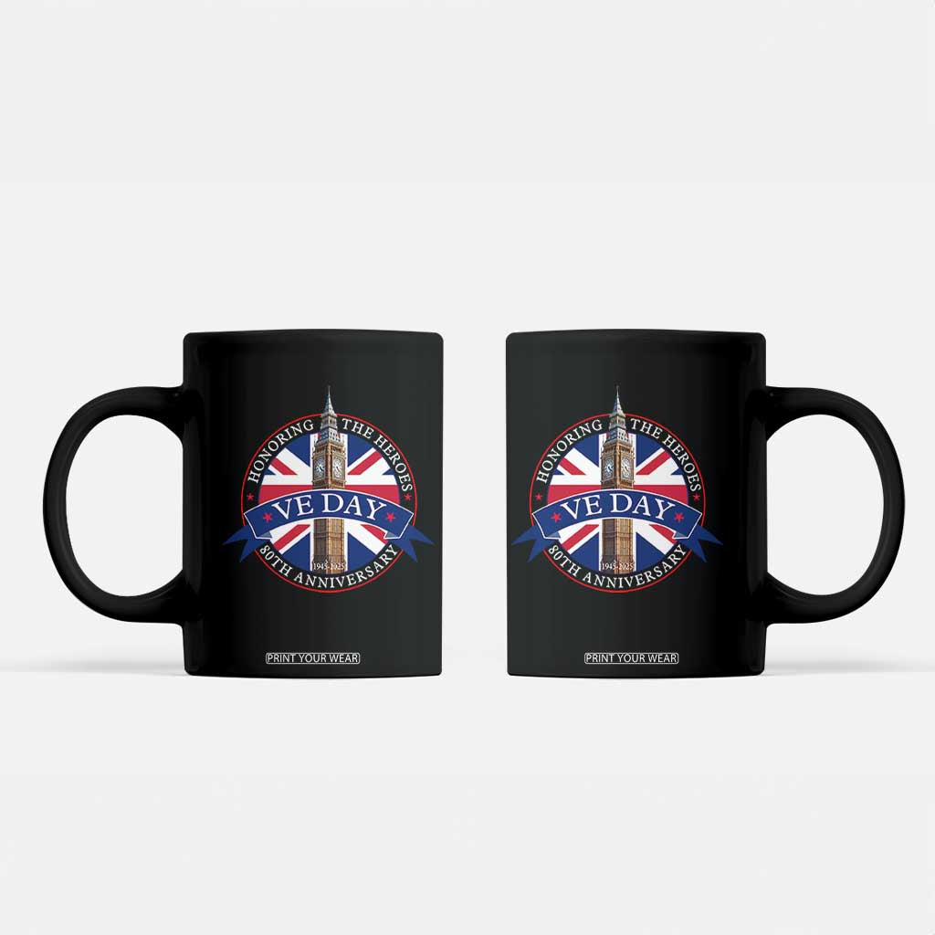 VE Day 80th Anniversary Coffee Mug WWII Remembrance 2025 Celebrations London TS02 Black Print Your Wear