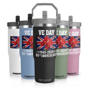 VE Day 80th Anniversary Flip Straw Tumbler 2025 Celebration Union Flag Poppies WWII Remembrance TS02 Print Your Wear