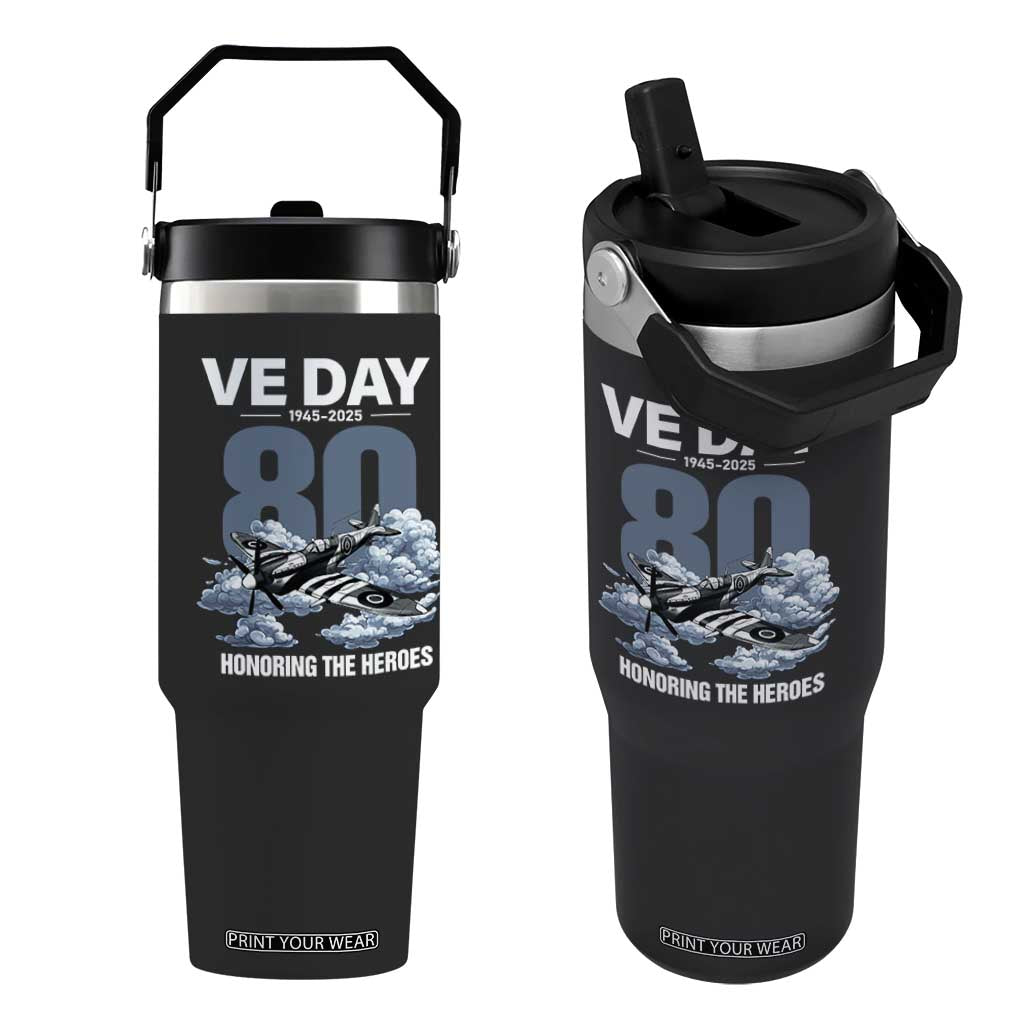 VE Day 80th Anniversary Flip Straw Tumbler 2025 Celebration WWII Remembrance Retro TS02 One Size: 30 oz Black Print Your Wear