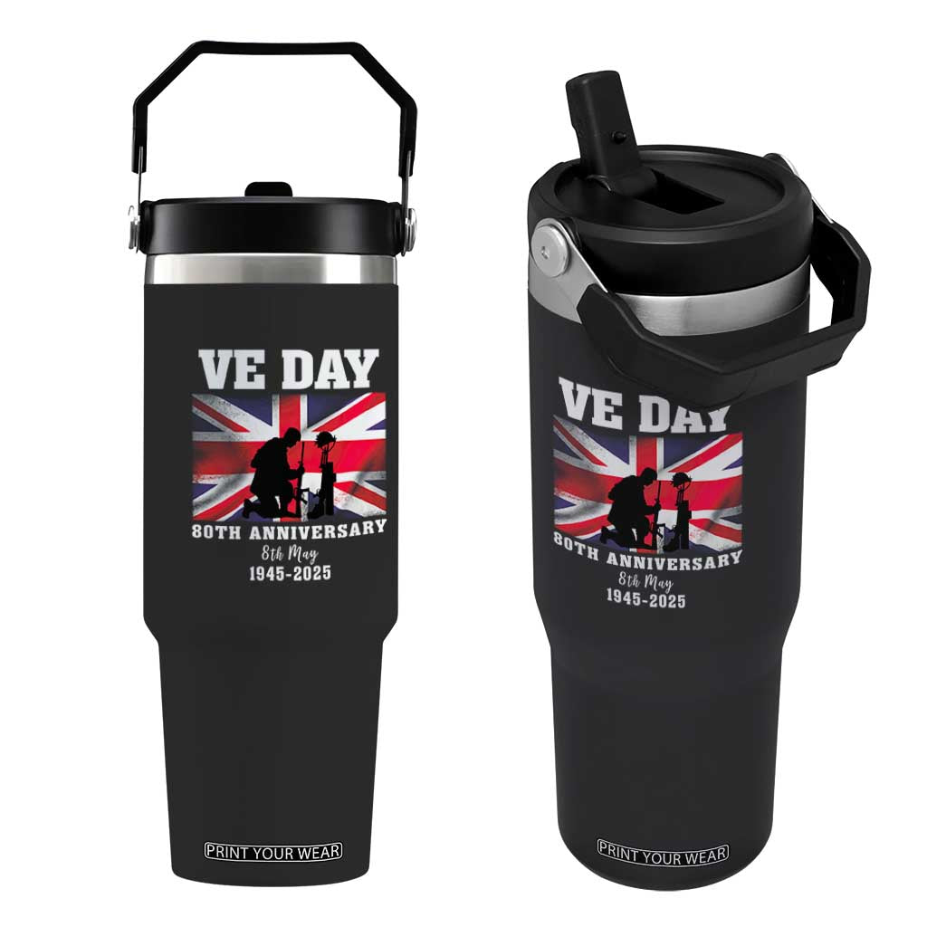 VE Day 80th Anniversary Flip Straw Tumbler Victory in Europe Union Flag WWII Remembrance TS02 One Size: 30 oz Black Print Your Wear