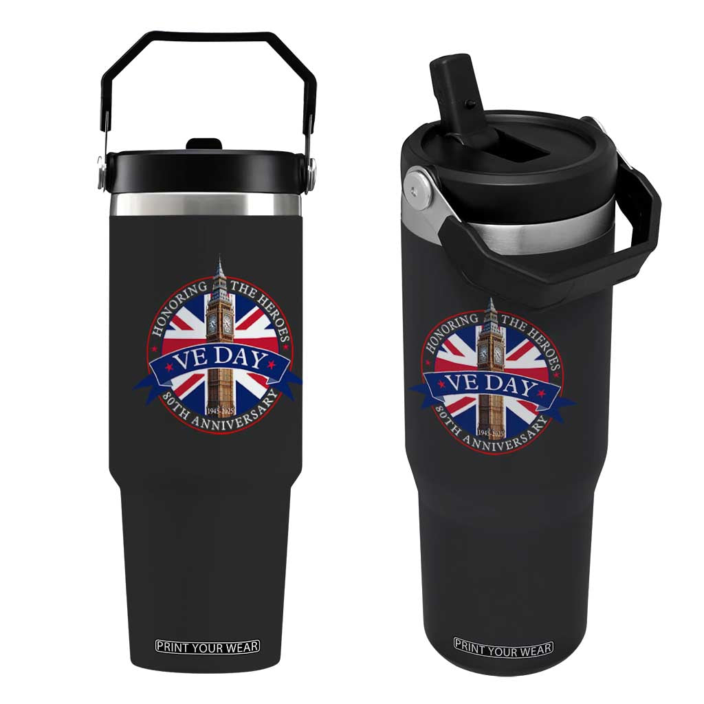 VE Day 80th Anniversary Flip Straw Tumbler WWII Remembrance 2025 Celebrations London TS02 One Size: 30 oz Black Print Your Wear