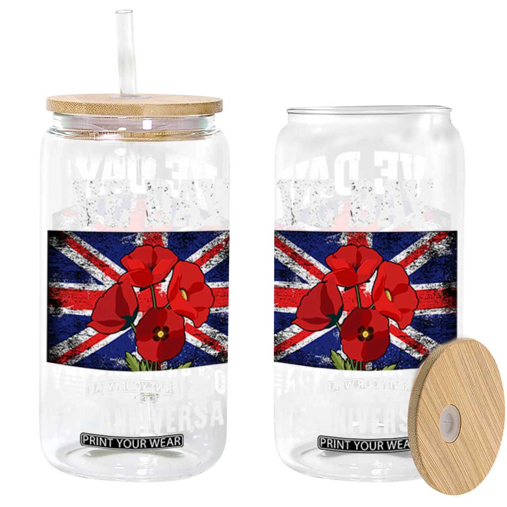 VE Day 80th Anniversary Glass Can 2025 Celebration Union Flag Poppies WWII Remembrance TS02 Black Print Your Wear