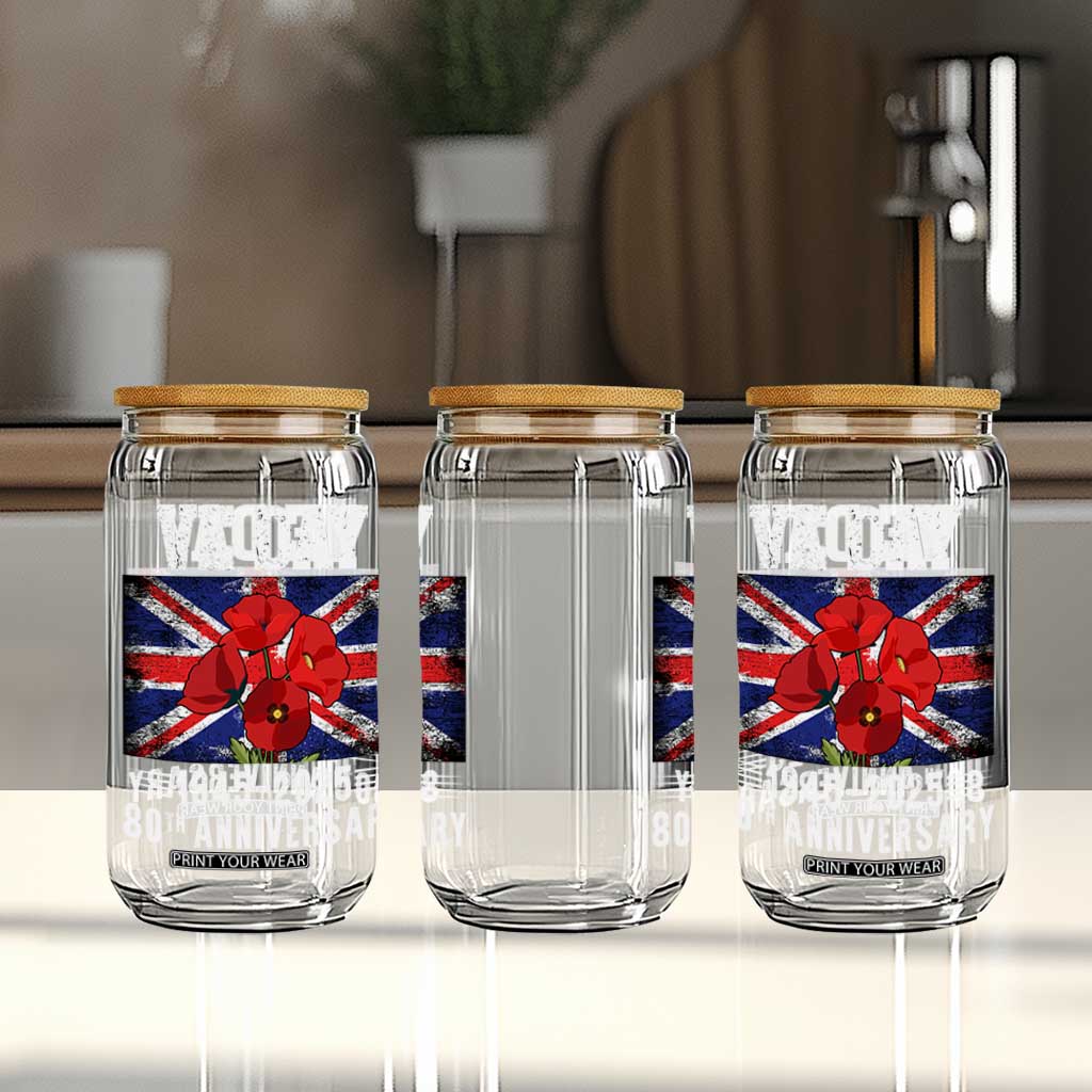 VE Day 80th Anniversary Glass Can 2025 Celebration Union Flag Poppies WWII Remembrance TS02 Print Your Wear