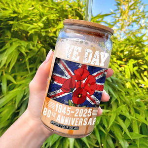 VE Day 80th Anniversary Glass Can 2025 Celebration Union Flag Poppies WWII Remembrance TS02 Print Your Wear