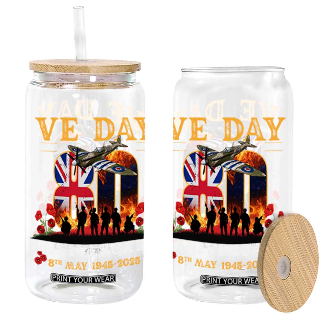 VE Day 80th Anniversary Glass Can 2025 Celebration Union Flag WWII Remembrance TS02 Black Print Your Wear
