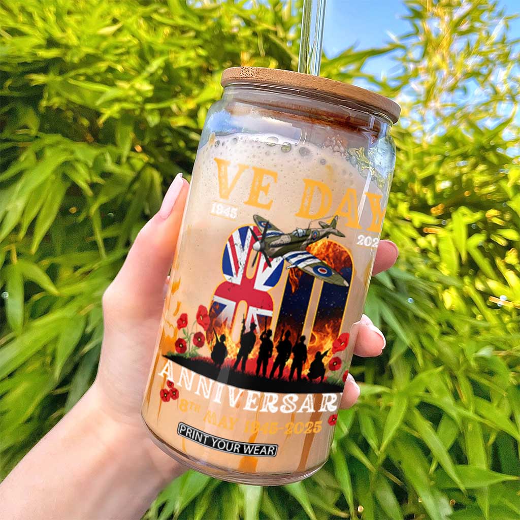 VE Day 80th Anniversary Glass Can 2025 Celebration Union Flag WWII Remembrance TS02 Print Your Wear