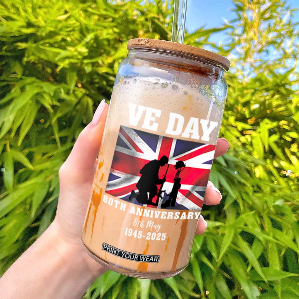 VE Day 80th Anniversary Glass Can Victory in Europe Union Flag WWII Remembrance TS02 Print Your Wear