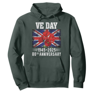 VE Day 80th Anniversary Hoodie 2025 Celebration Union Flag Poppies WWII Remembrance TS02 Dark Forest Green Print Your Wear