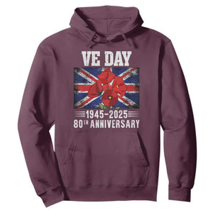VE Day 80th Anniversary Hoodie 2025 Celebration Union Flag Poppies WWII Remembrance TS02 Maroon Print Your Wear