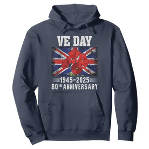VE Day 80th Anniversary Hoodie 2025 Celebration Union Flag Poppies WWII Remembrance TS02 Navy Print Your Wear