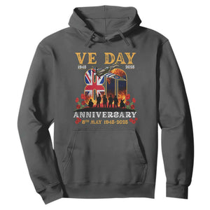 VE Day 80th Anniversary Hoodie 2025 Celebration Union Flag WWII Remembrance TS02 Dark Heather Print Your Wear