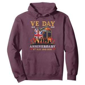VE Day 80th Anniversary Hoodie 2025 Celebration Union Flag WWII Remembrance TS02 Maroon Print Your Wear