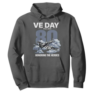 VE Day 80th Anniversary Hoodie 2025 Celebration WWII Remembrance Retro TS02 Dark Heather Print Your Wear