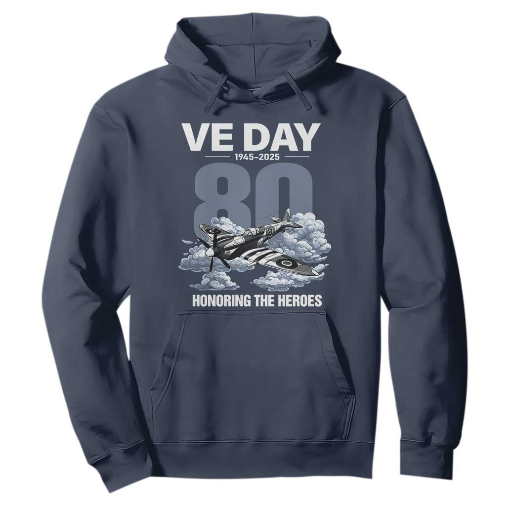 VE Day 80th Anniversary Hoodie 2025 Celebration WWII Remembrance Retro TS02 Navy Print Your Wear