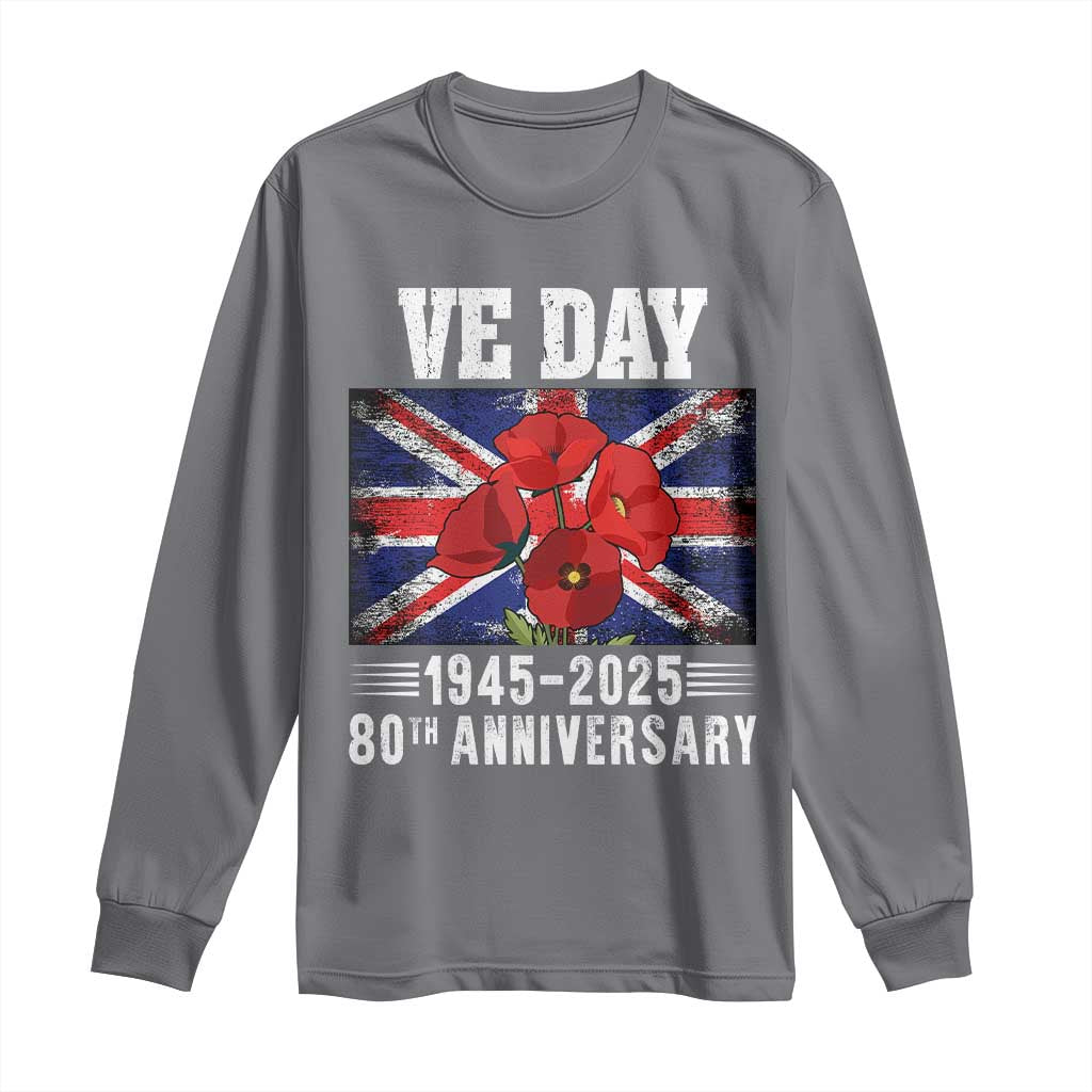 VE Day 80th Anniversary Long Sleeve Shirt 2025 Celebration Union Flag Poppies WWII Remembrance TS02 Charcoal Print Your Wear