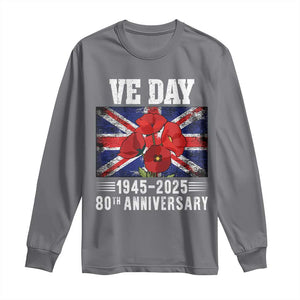 VE Day 80th Anniversary Long Sleeve Shirt 2025 Celebration Union Flag Poppies WWII Remembrance TS02 Charcoal Print Your Wear