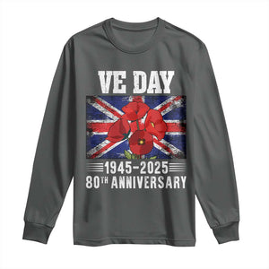 VE Day 80th Anniversary Long Sleeve Shirt 2025 Celebration Union Flag Poppies WWII Remembrance TS02 Dark Heather Print Your Wear