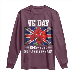 VE Day 80th Anniversary Long Sleeve Shirt 2025 Celebration Union Flag Poppies WWII Remembrance TS02 Maroon Print Your Wear