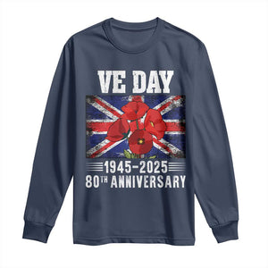 VE Day 80th Anniversary Long Sleeve Shirt 2025 Celebration Union Flag Poppies WWII Remembrance TS02 Navy Print Your Wear