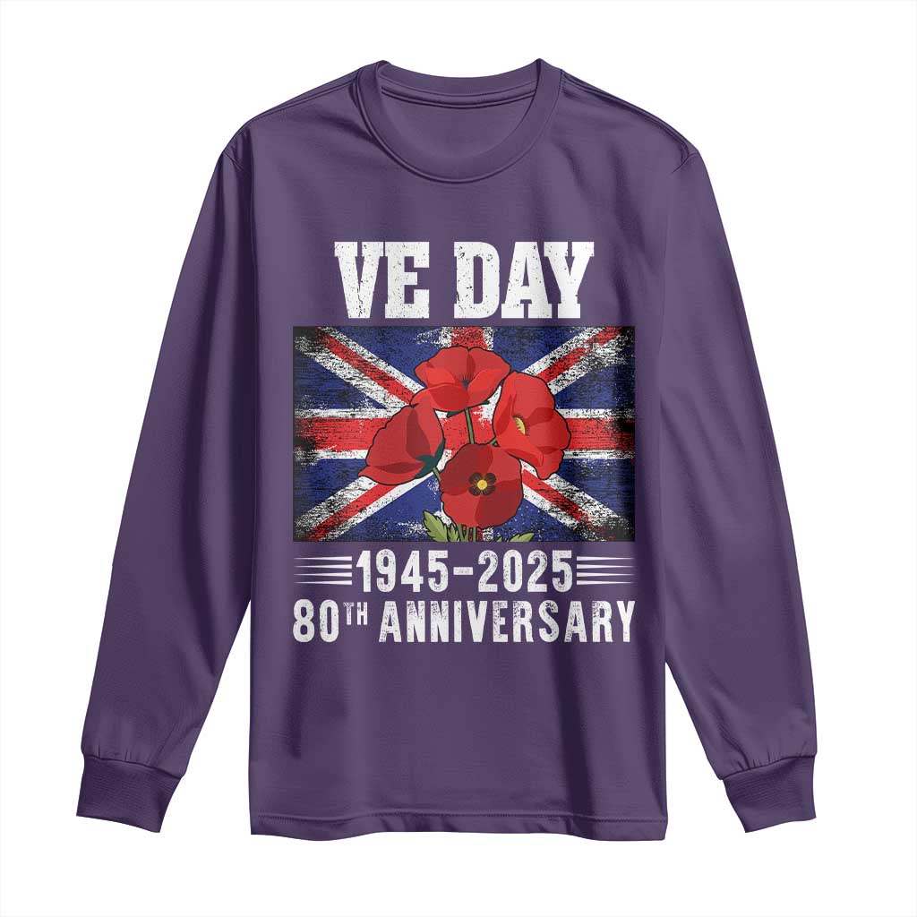 VE Day 80th Anniversary Long Sleeve Shirt 2025 Celebration Union Flag Poppies WWII Remembrance TS02 Purple Print Your Wear