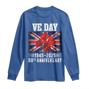 VE Day 80th Anniversary Long Sleeve Shirt 2025 Celebration Union Flag Poppies WWII Remembrance TS02 Royal Blue Print Your Wear