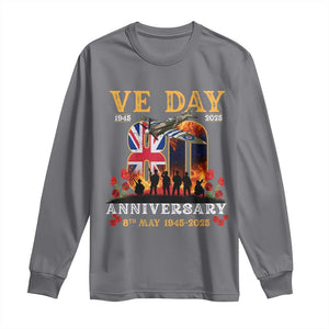 VE Day 80th Anniversary Long Sleeve Shirt 2025 Celebration Union Flag WWII Remembrance TS02 Charcoal Print Your Wear
