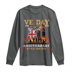 VE Day 80th Anniversary Long Sleeve Shirt 2025 Celebration Union Flag WWII Remembrance TS02 Dark Heather Print Your Wear