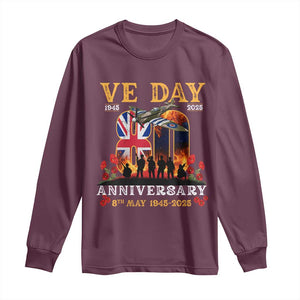 VE Day 80th Anniversary Long Sleeve Shirt 2025 Celebration Union Flag WWII Remembrance TS02 Maroon Print Your Wear